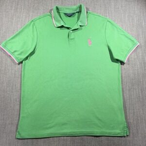 Polo Golf Ralph Lauren Polo Shirt Mens XL Green Pink Trim Pro Fit Golf Big Pony